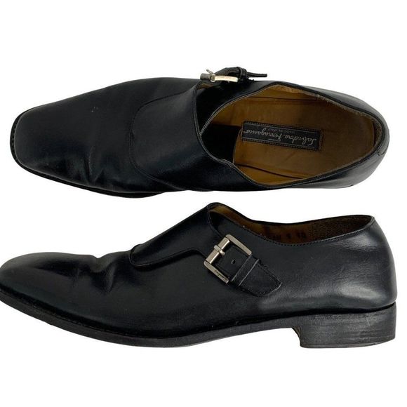 Salvatore Ferragamo Tramezza Single Monk Strap Dress shoes Men 9D Black 6105